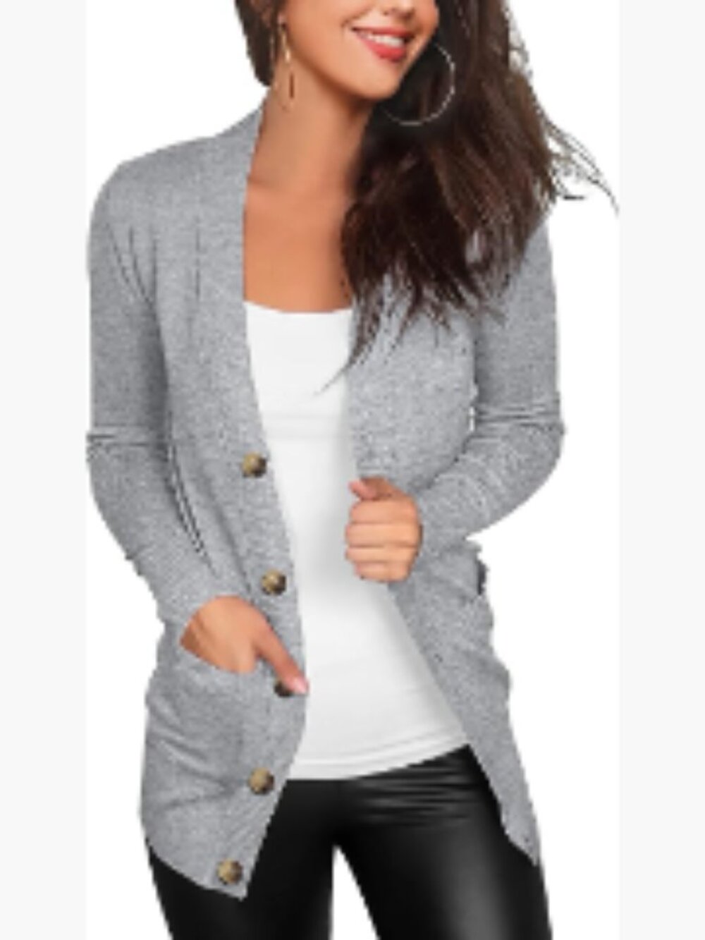V-Neck Button Down Cardigan with Pockets Long Sleeve Knit Sweater